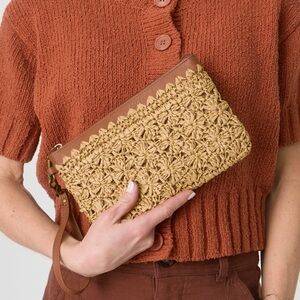 The Sak Vita Wristlet Straw Collection Leather Trim Bag Charm Beach Coastal Boho